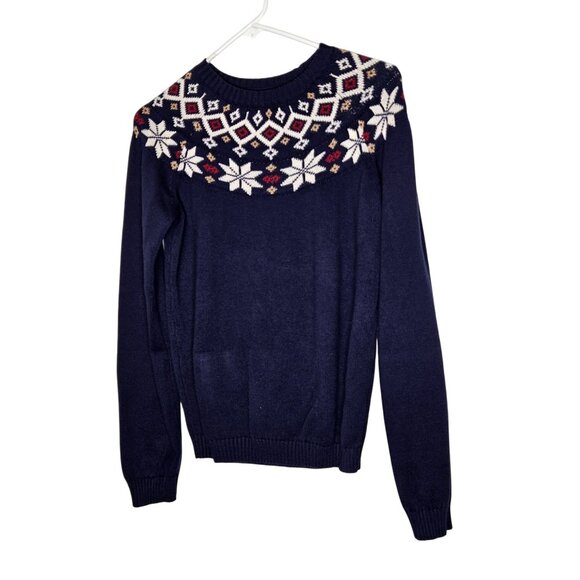 Hope‎ & Henry Navy Fair Isle Organic Cotton Sweater M Nordic Snowflake Crewneck - Picture 1 of 7